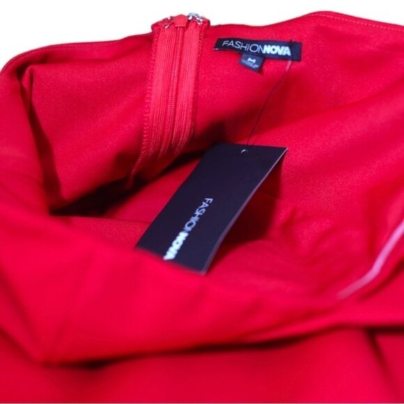 𝙁𝙍𝙀𝙀 🅽🅴🆆 Fashion Nova Hope You’re Happy Dress, asymmetrical red midi, M - Picture 9 of 14